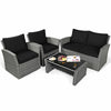 4PCS Patio Rattan Furniture Set Outdoor Conversation Set Wicker Sectional Loveseat Sofa with Cushions, Tempered Glass Table, Storage Shelf