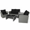 4PCS Patio Rattan Furniture Set Outdoor Conversation Set Wicker Sectional Loveseat Sofa with Cushions, Tempered Glass Table, Storage Shelf