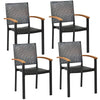 4 Pcs Wicker Stackable Outdoor Chairs Rattan Patio Dining Chairs with Galvanized Steel Frame & Acacia Wood Armrests