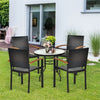 4 Pcs Wicker Stackable Outdoor Chairs Rattan Patio Dining Chairs with Galvanized Steel Frame & Acacia Wood Armrests