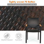 4 Pcs Wicker Stackable Outdoor Chairs Rattan Patio Dining Chairs with Galvanized Steel Frame & Acacia Wood Armrests