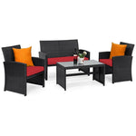 4 Pcs Wicker Patio Conversation Set Outdoor Rattan Sofa Table Set with Cushions