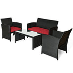 4 Pcs Wicker Patio Conversation Set Outdoor Rattan Sofa Table Set with Cushions