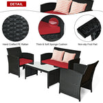 4 Pcs Wicker Patio Conversation Set Outdoor Rattan Sofa Table Set with Cushions