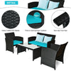 4 Pcs Wicker Patio Conversation Set Outdoor Rattan Sofa Table Set with Cushions