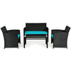 4 Pcs Wicker Patio Conversation Set Outdoor Rattan Sofa Table Set with Cushions