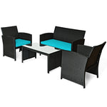 4 Pcs Wicker Patio Conversation Set Outdoor Rattan Sofa Table Set with Cushions