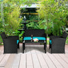 4 Pcs Wicker Patio Conversation Set Outdoor Rattan Sofa Table Set with Cushions