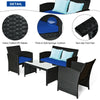 4 Pcs Wicker Patio Conversation Set Outdoor Rattan Sofa Table Set with Cushions