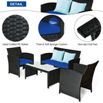 4 Pcs Wicker Patio Conversation Set Outdoor Rattan Sofa Table Set with Cushions