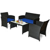 4 Pcs Wicker Patio Conversation Set Outdoor Rattan Sofa Table Set with Cushions