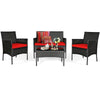 4 Pcs Wicker Patio Conversation Set Rattan Furniture Set with Loveseat & Tempered Glass Coffee Table