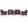 4 Pcs Wicker Patio Conversation Set Rattan Furniture Set with Loveseat & Tempered Glass Coffee Table