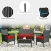 4 Pcs Wicker Patio Conversation Set Rattan Furniture Set with Loveseat & Tempered Glass Coffee Table