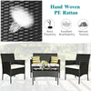 4 Pcs Wicker Patio Conversation Set Rattan Furniture Set with Loveseat & Tempered Glass Coffee Table