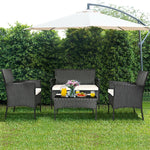 4 Pcs Wicker Patio Conversation Set Rattan Furniture Set with Loveseat & Tempered Glass Coffee Table