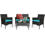 4 Pcs Wicker Patio Conversation Set Rattan Furniture Set with Loveseat & Tempered Glass Coffee Table