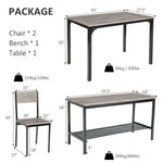 4 Piece Modern Dining Table Set Kitchen Table with 2 Chairs & Storage Rack Bench