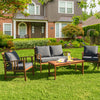 4 Piece Acacia Wood Patio Conversation Set Outdoor Loveseat Chairs with Coffee Table & Seat Back Cushions