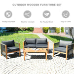 4 Piece Wood Patio Conversation Set Acacia Frame Outdoor Loveseat Sofa Set with Coffee Table & Cushions