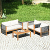 4 Piece Wood Patio Conversation Set Acacia Frame Outdoor Loveseat Sofa Set with Coffee Table & Cushions