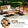 4 Piece Outdoor Acacia Wood Sofa Furniture Set with Waterproof Cushions, Padded Patio Conversation Table Chair Set for Garden Backyard Poolside