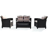 4 Piece Outdoor Rattan Furniture Set Patio Conversation Set with Bottom Shelf Coffee Table & Cushions