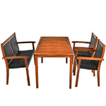 4 Piece Wicker Patio Dining Set for 4, Space Saving Outdoor Acacia Wood Dining Table & PE Rattan Loveseat Chairs Set with Umbrella Hole