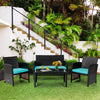 4PCS Patio Rattan Furniture Set Cushioned Chairs Loveseat with Coffee Table, Wicker Outdoor Conversation Set for Garden Backyard Poolside