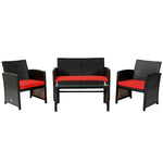 4PCS Patio Rattan Furniture Set Cushioned Chairs Loveseat with Coffee Table, Wicker Outdoor Conversation Set for Garden Backyard Poolside