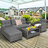 4 Piece Patio Rattan Furniture Set Garden Conversation Set Wicker Outdoor Sectional Set Lounge Sofa Ottoman with Cushions & Coffee Table