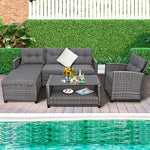 4 Piece Patio Rattan Furniture Set Garden Conversation Set Wicker Outdoor Sectional Set Lounge Sofa Ottoman with Cushions & Coffee Table