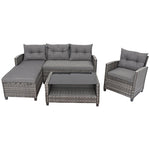 4 Piece Patio Rattan Furniture Set Garden Conversation Set Wicker Outdoor Sectional Set Lounge Sofa Ottoman with Cushions & Coffee Table