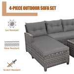 4 Piece Patio Rattan Furniture Set Garden Conversation Set Wicker Outdoor Sectional Set Lounge Sofa Ottoman with Cushions & Coffee Table