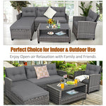 4 Piece Patio Rattan Furniture Set Garden Conversation Set Wicker Outdoor Sectional Set Lounge Sofa Ottoman with Cushions & Coffee Table