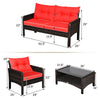 4 Piece Outdoor Wicker Furniture Set Rattan Patio Conversation Set with Coffee Table & Cushions