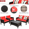 4 Piece Outdoor Wicker Furniture Set Rattan Patio Conversation Set with Coffee Table & Cushions