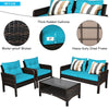 4 Piece Outdoor Wicker Furniture Set Rattan Patio Conversation Set with Coffee Table & Cushions