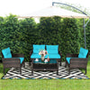 4 Piece Outdoor Wicker Furniture Set Rattan Patio Conversation Set with Coffee Table & Cushions