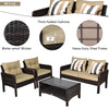 4 Piece Outdoor Wicker Furniture Set Rattan Patio Conversation Set with Coffee Table & Cushions