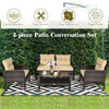 4 Piece Outdoor Wicker Furniture Set Rattan Patio Conversation Set with Coffee Table & Cushions