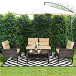 4 Piece Outdoor Wicker Furniture Set Rattan Patio Conversation Set with Coffee Table & Cushions