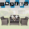 4 Piece Patio Wicker Conversation Furniture Set Outdoor Rattan Sofa Seating Group with Padded Cushions & Tempered Glass Coffee Table