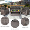 4 Piece Patio Wicker Conversation Furniture Set Outdoor Rattan Sofa Seating Group with Padded Cushions & Tempered Glass Coffee Table