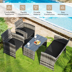 4 Pieces Wicker Patio Conversation Set Outdoor Rattan Chair Furniture with Cushions & Tempered Glass Coffee Table