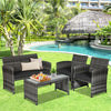 4 Pieces Wicker Patio Conversation Set Outdoor Rattan Chair Furniture with Cushions & Tempered Glass Coffee Table