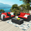 4 Pieces Outdoor Wicker Patio Rattan Conversation Set with Coffee Table & Padded Cushion