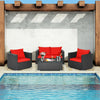 4 Pieces Outdoor Wicker Patio Rattan Conversation Set with Coffee Table & Padded Cushion