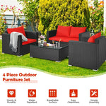 4 Pieces Outdoor Wicker Patio Rattan Conversation Set with Coffee Table & Padded Cushion