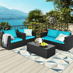 4 Pieces Outdoor Wicker Patio Rattan Conversation Set with Coffee Table & Padded Cushion